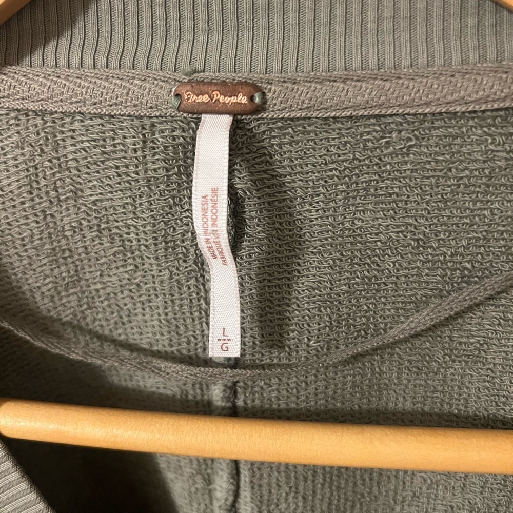 Free People Olive Sage Ruffle V-Neck Crew Sweatshirt - Picture 4 of 7